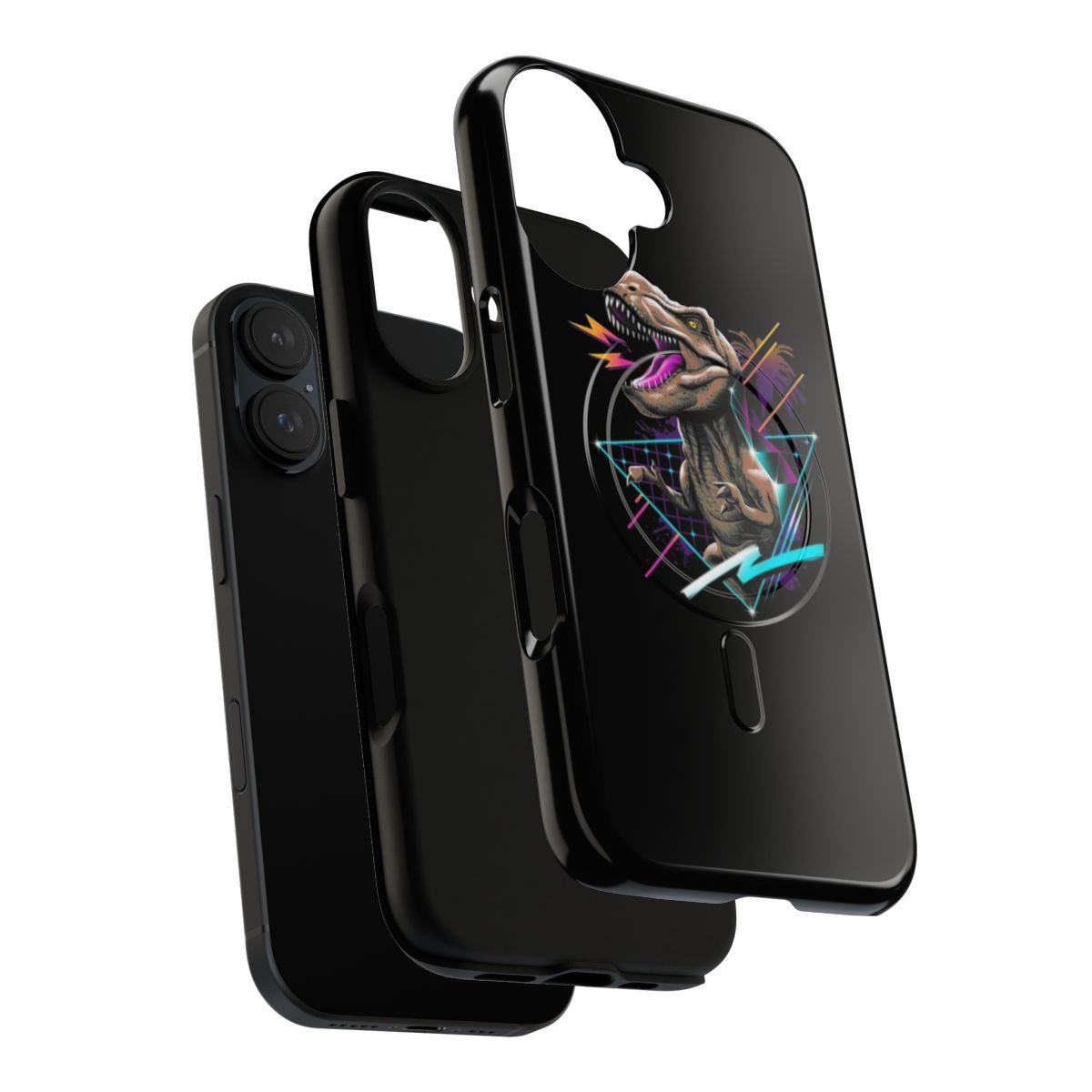 Magnetic phone case with a vibrant T-Rex dinosaur design - Layers