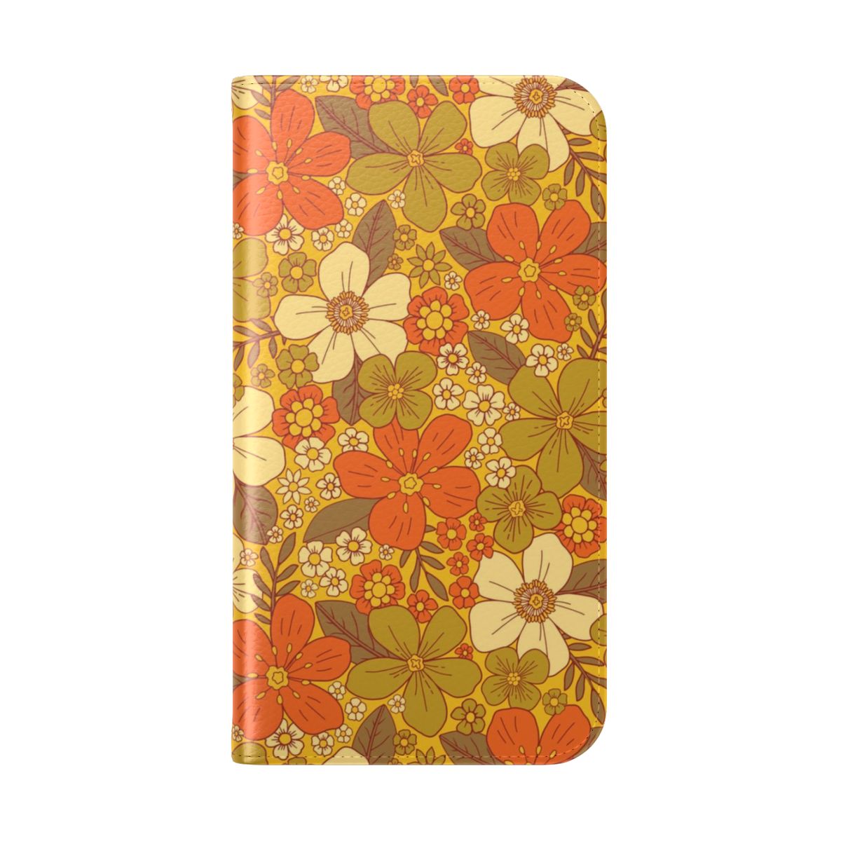 Vintage-inspired orange and olive green floral design phone case - Folded Back