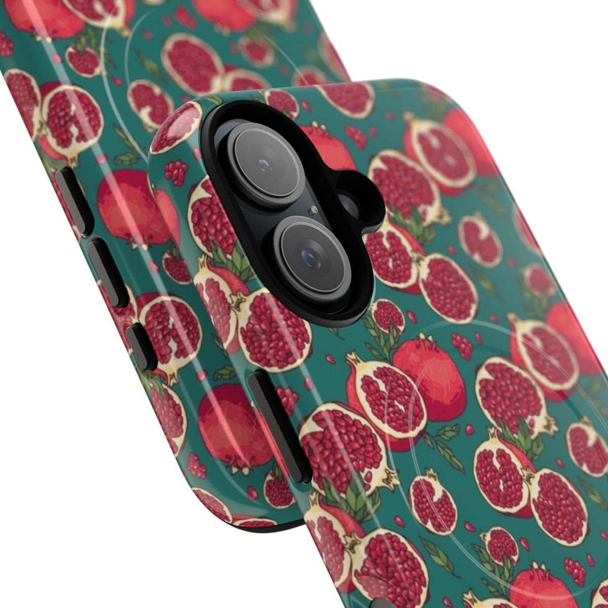 Colorful pomegranate print on a protective phone case - Detail