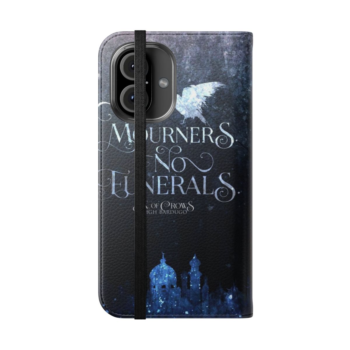 Six of Crows inspired flip cover phone case featuring Kaz Brekker and the Crows - Folded Front