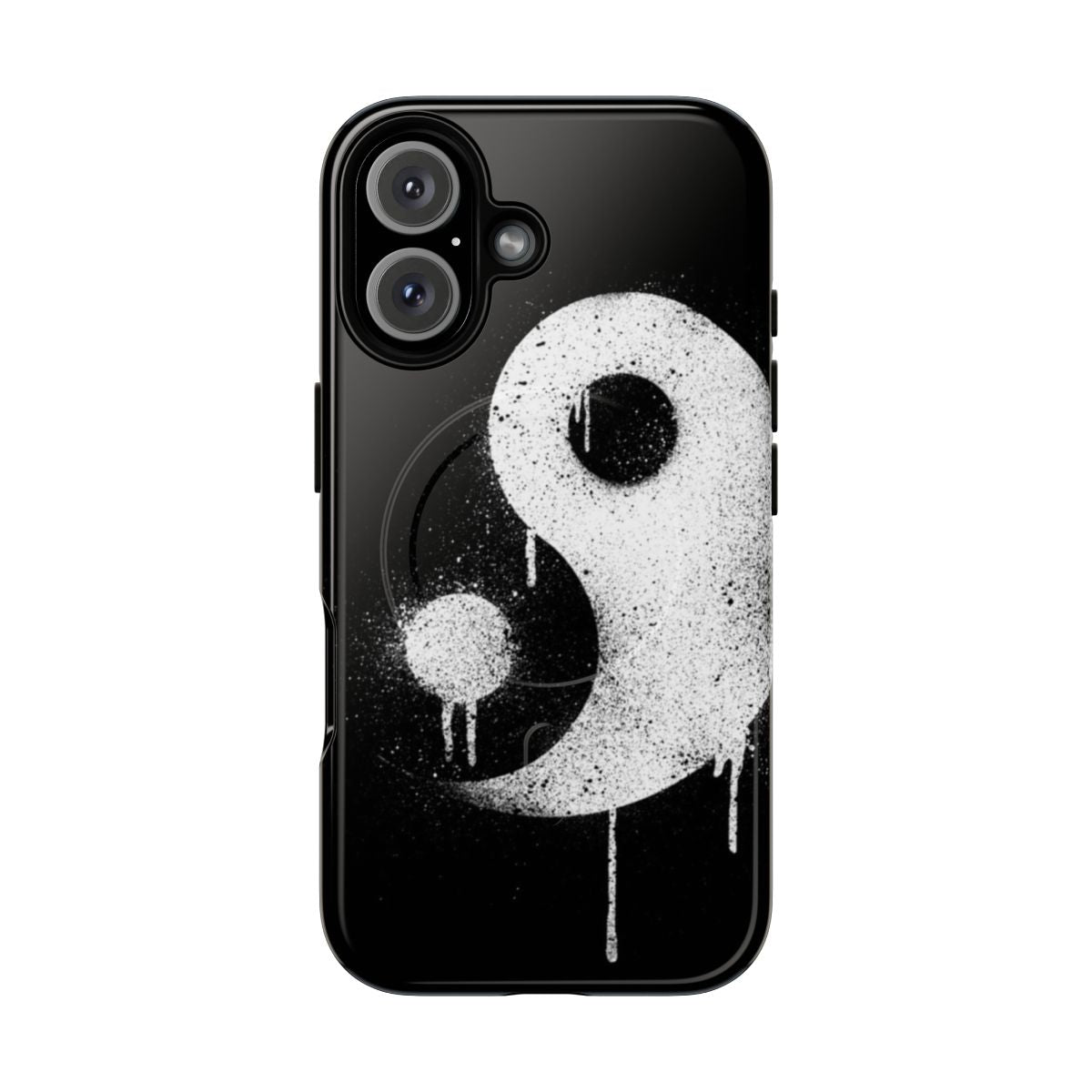 Artistic spray paint yin yang design on a tough magnetic phone case