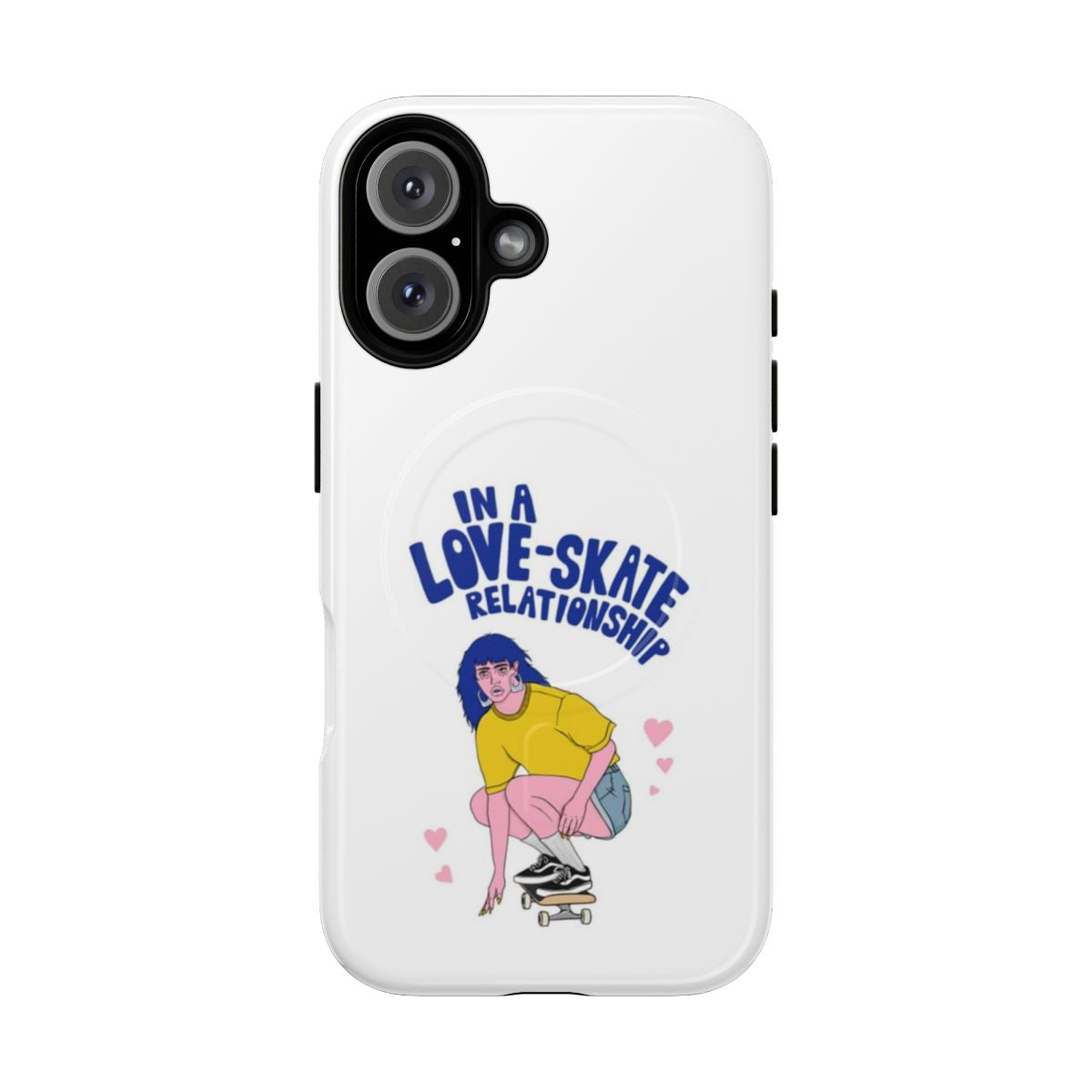 Magnetic tough phone case featuring a love and skate design