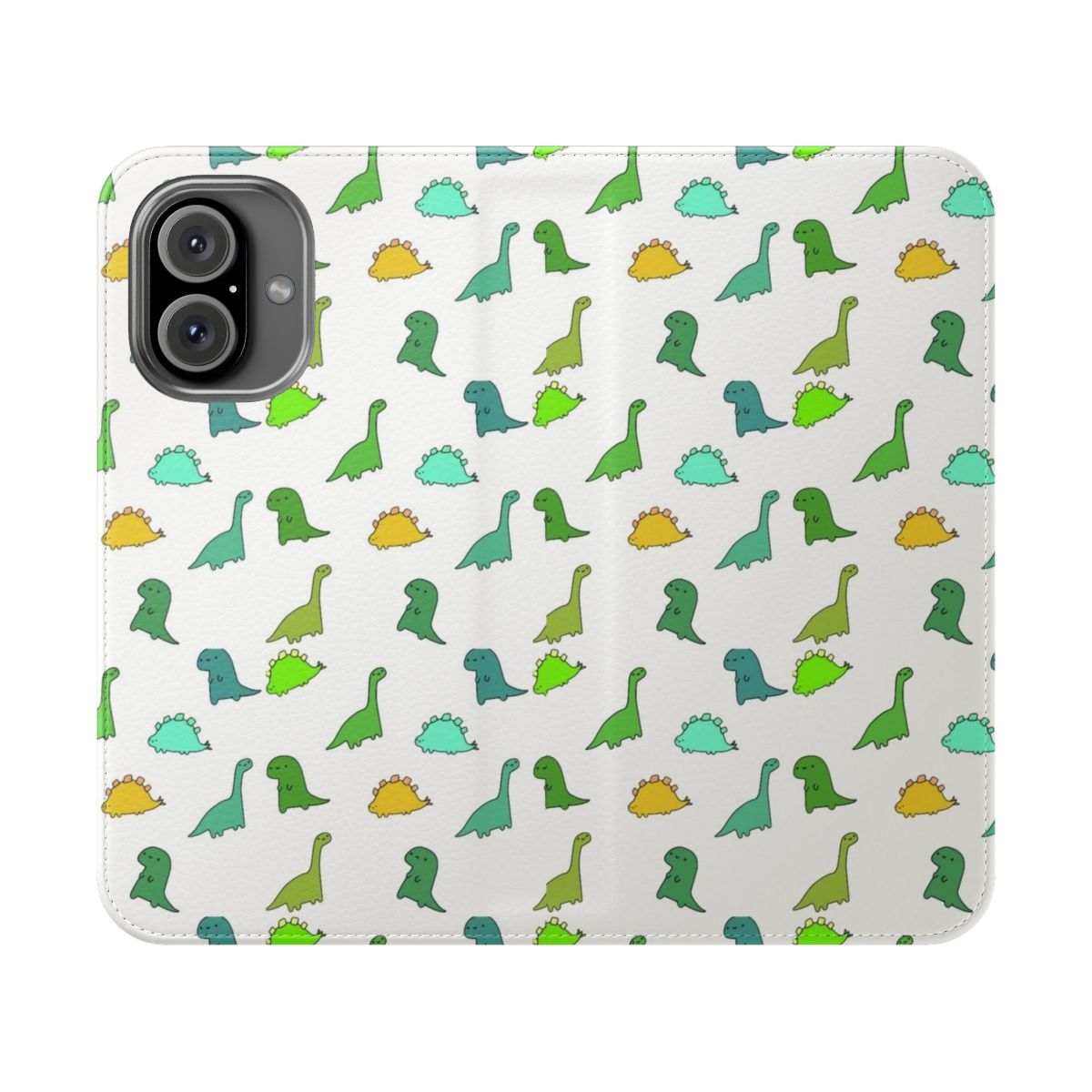 Colorful dinosaur-patterned flip phone case for mobile devices