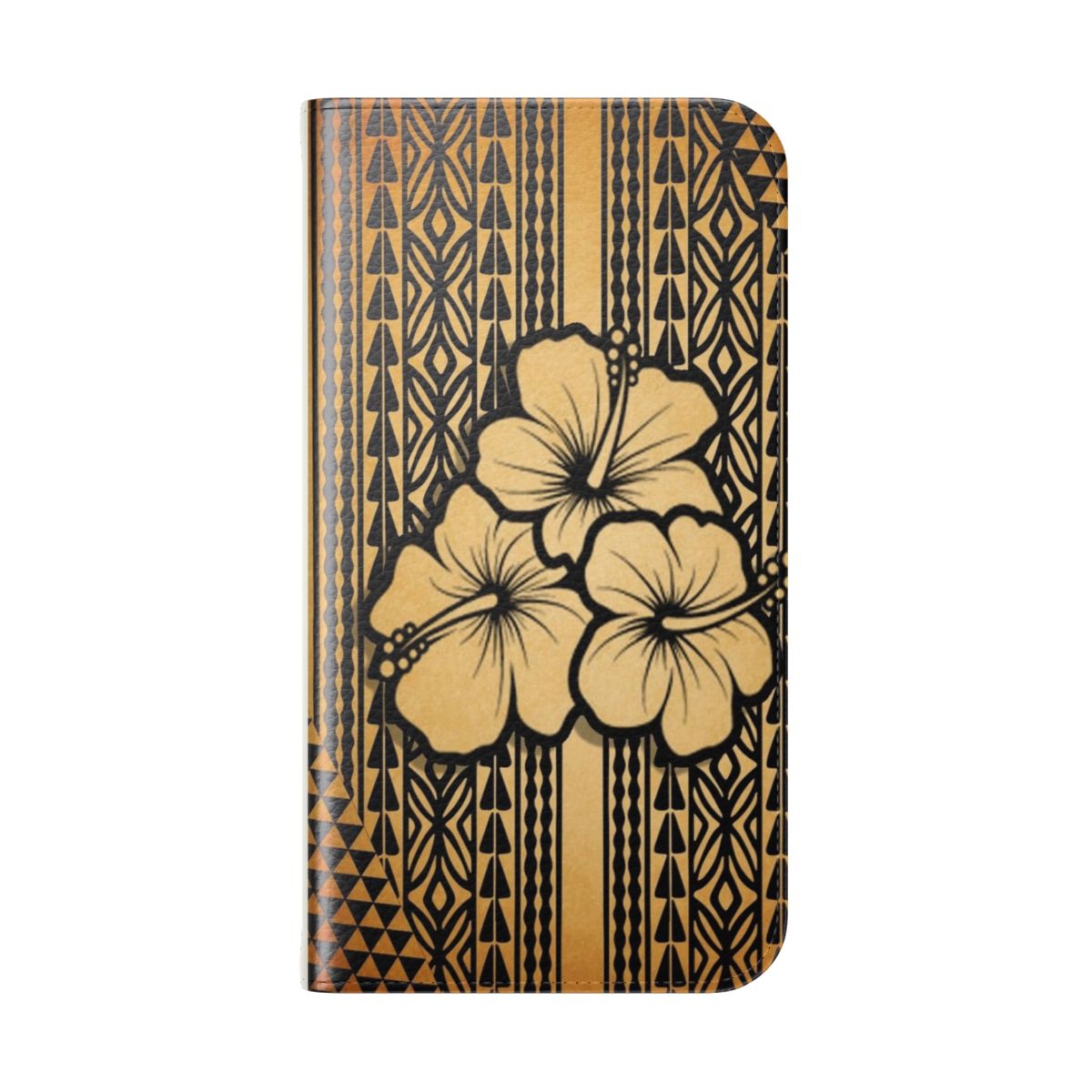 Polynesian-inspired floral and tribal print phone case - Folded Back