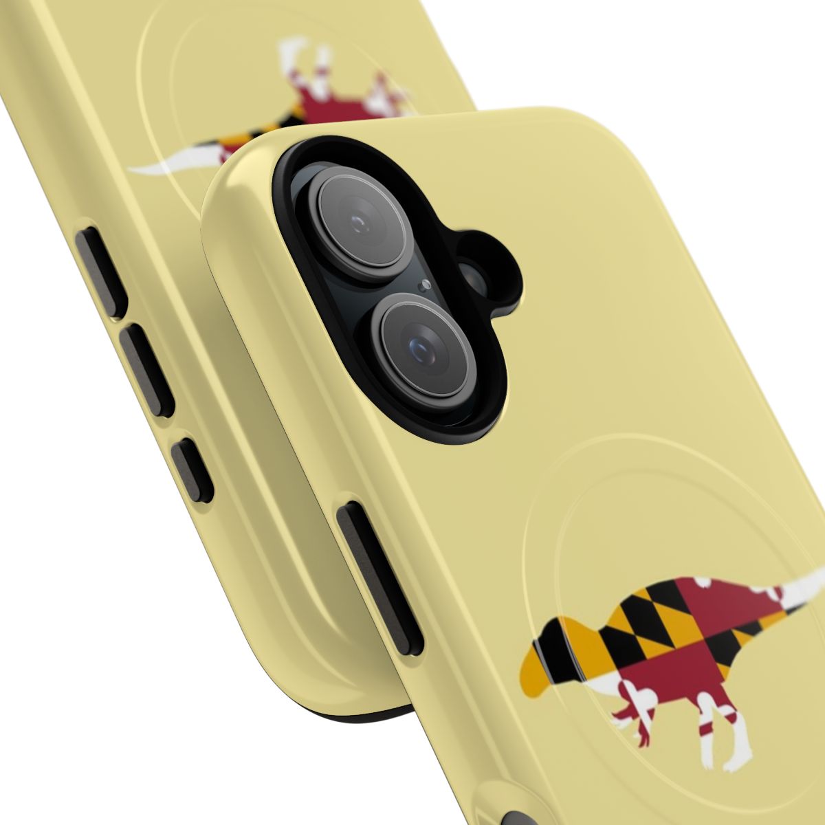 Acrocanthosaurus dinosaur-themed phone case with Maryland flag design - Detail