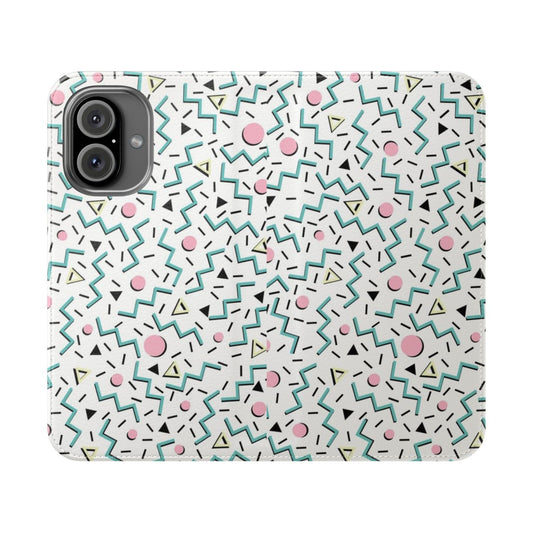 Retro-inspired phone case with a vibrant Memphis-style pattern design