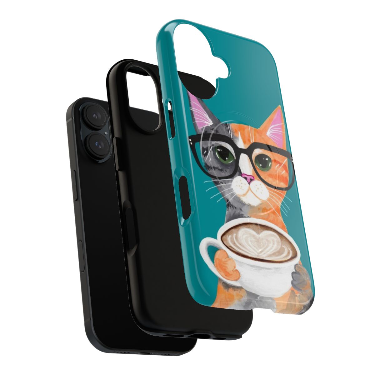 Cute kitten phone case with a whimsical coffee cat painting design - Layers