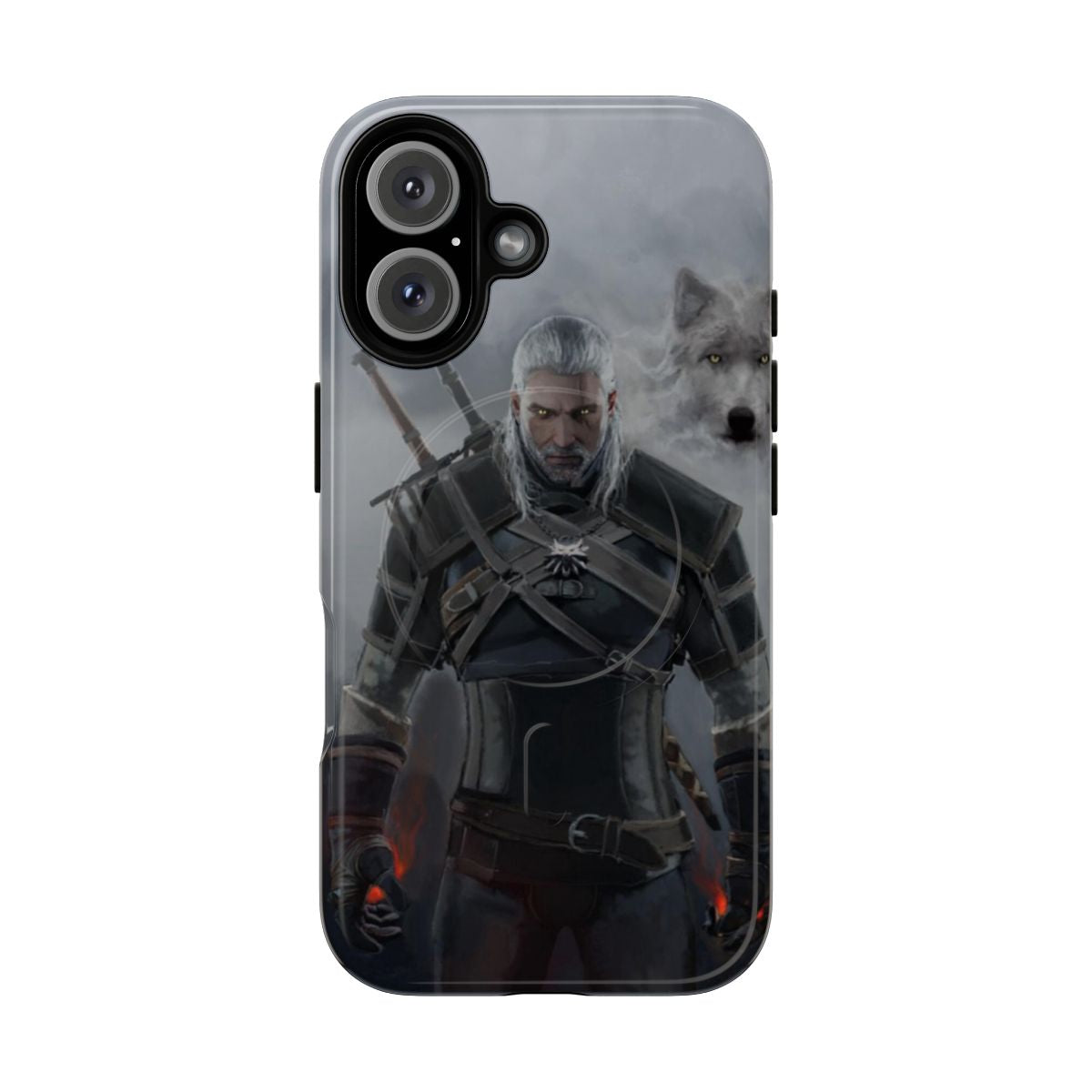 White wolf illustration on a protective phone case