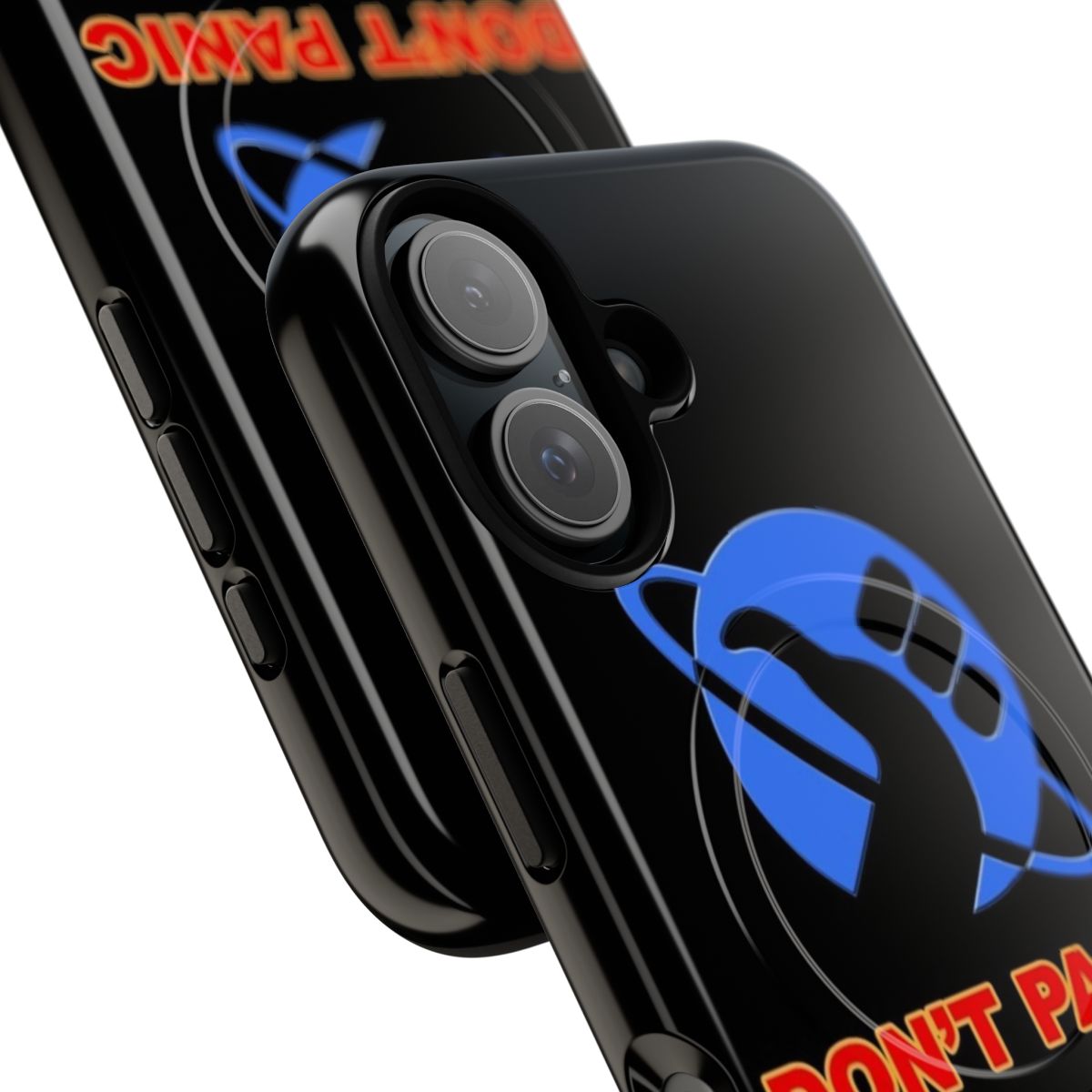 Intergalactic sci-fi themed phone case featuring references to the Hitchhiker's Guide to the Galaxy - Detail