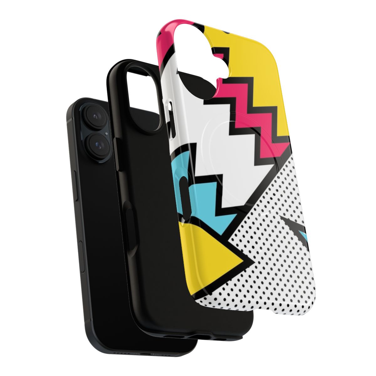 Colorful zigzag and geometric pattern phone case inspired by 1980s Memphis design - Layers