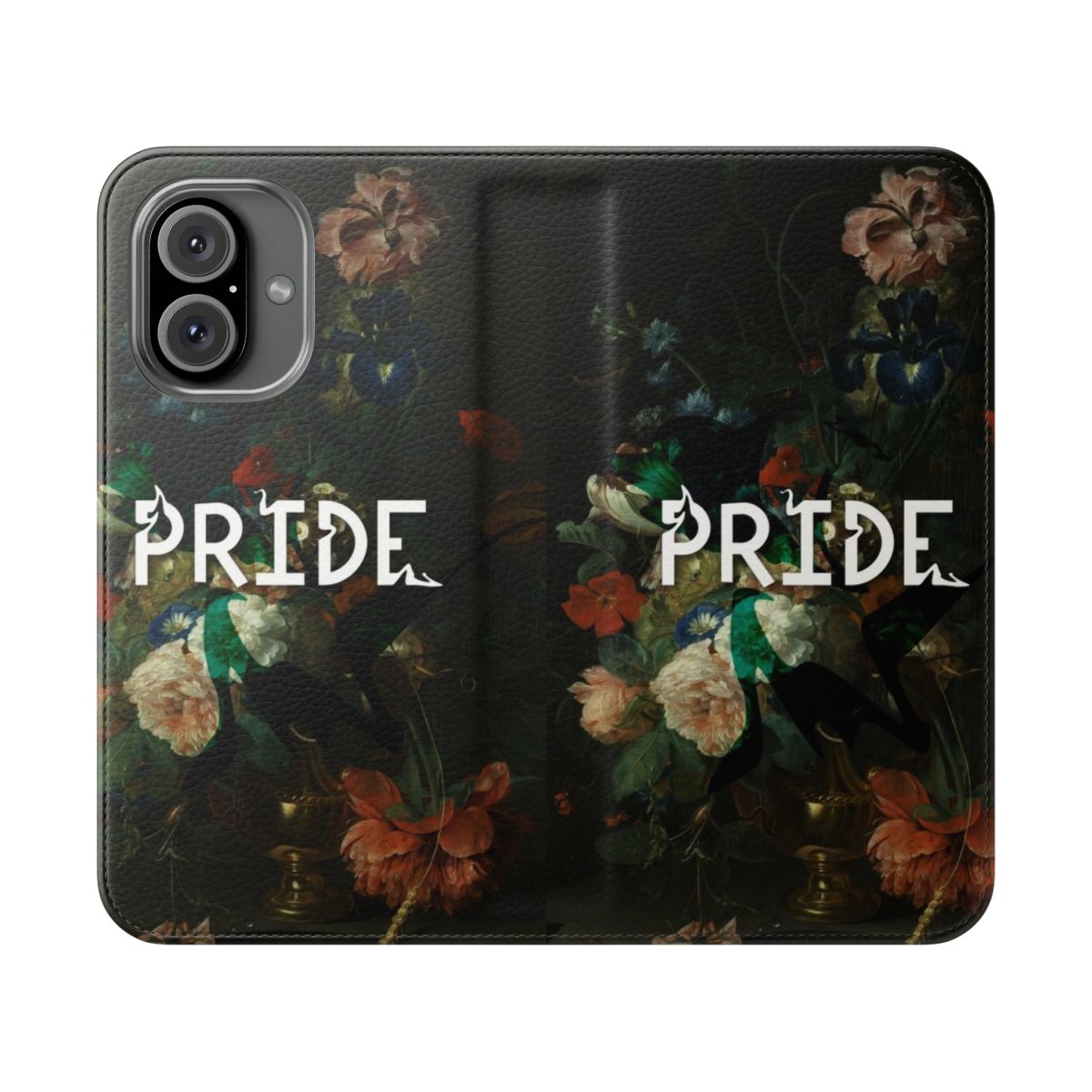 A vibrant and stylish pride phone case featuring a floral design.