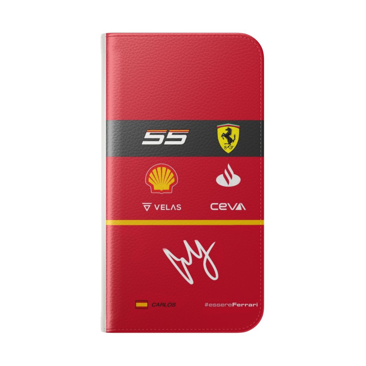 Carlos Sainz-inspired Formula 1 phone case with a sleek flip cover design - Folded Back