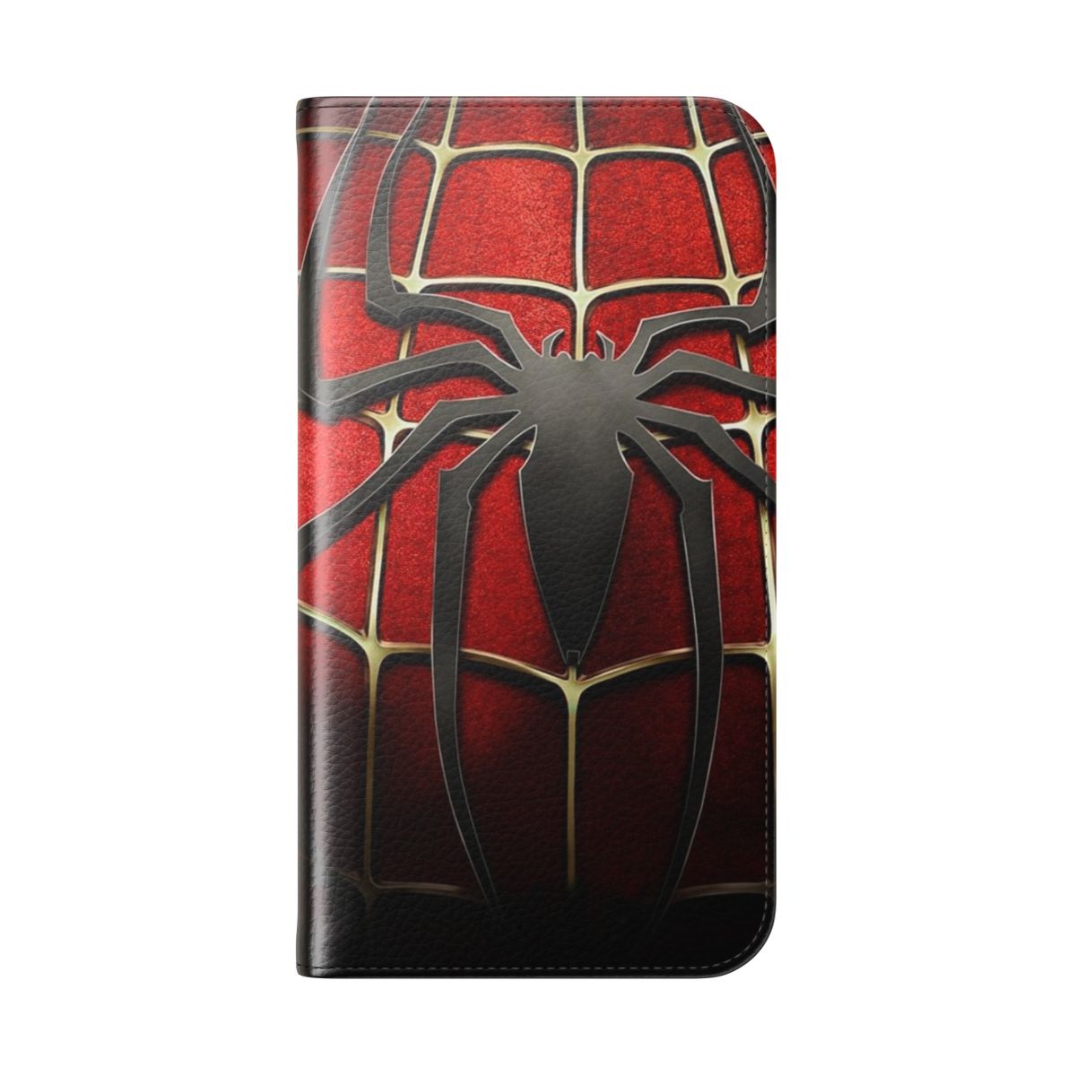 Spider-Chest Flip Cover Phone Case with Spider Web Design - Folded Back