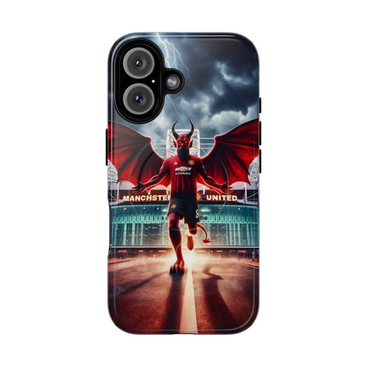 Magnetic tough phone case featuring stylized Manchester United Red Devil football/soccer mascot artwork