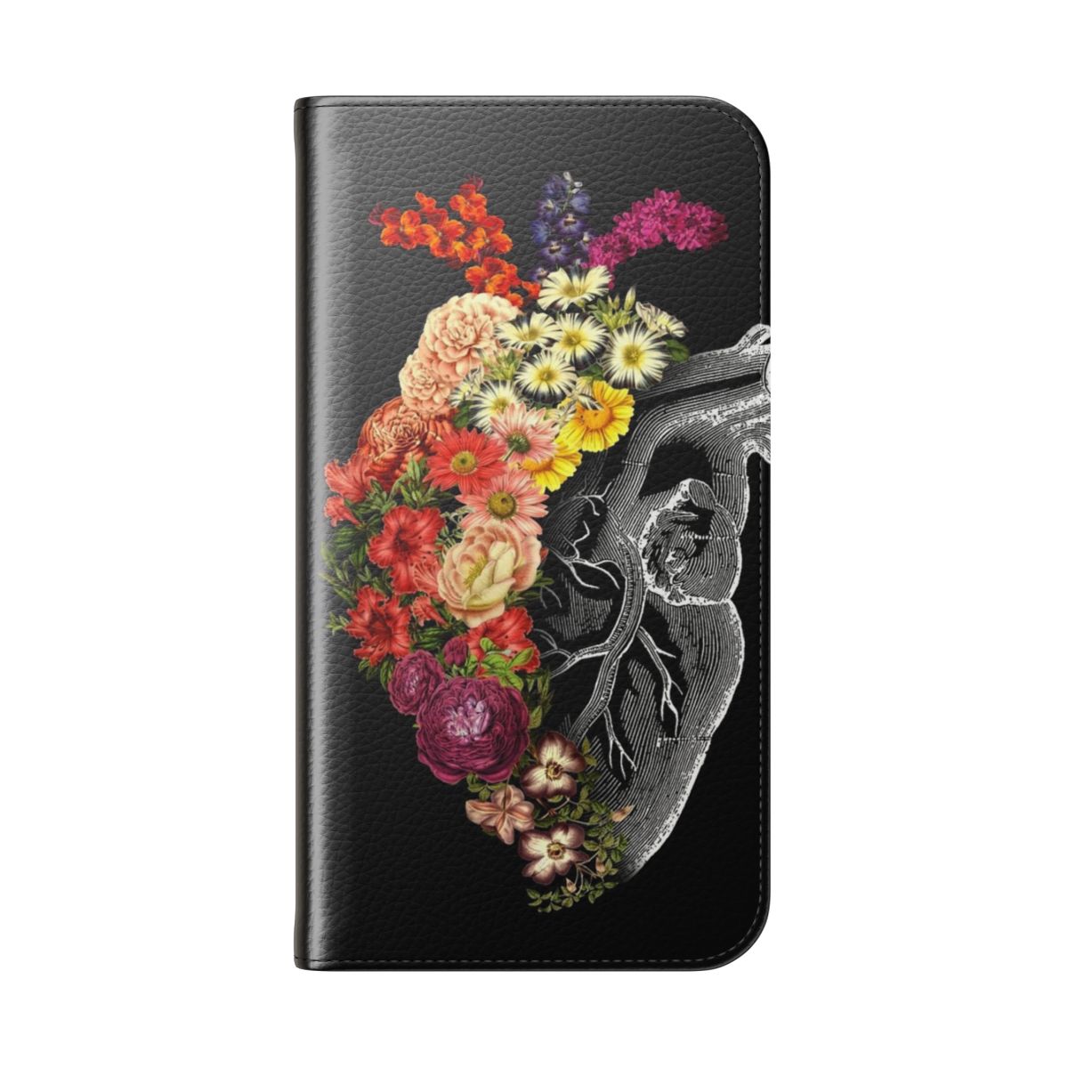 Flower heart spring design phone case featuring a vintage-inspired floral pattern - Folded Back