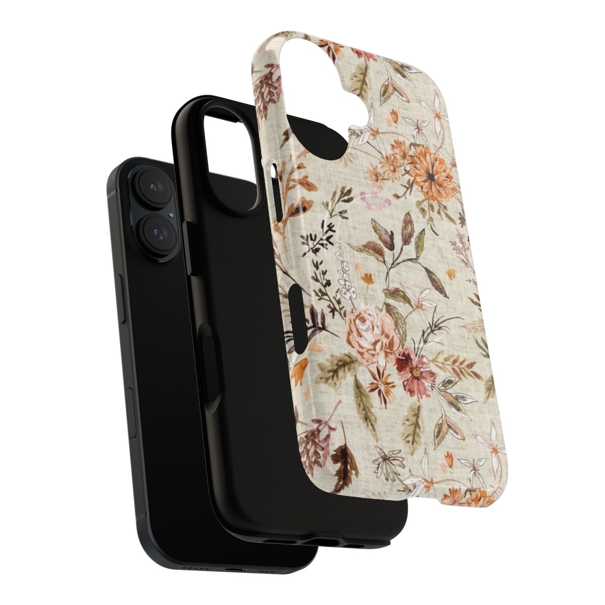 A watercolor floral phone case in autumn colors with a magnetic closure. - Layers