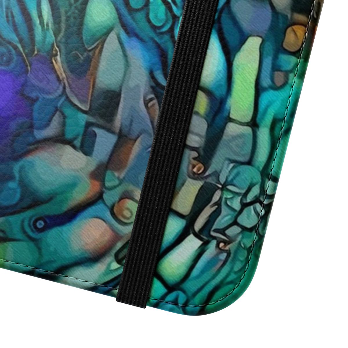 A stylish phone case featuring a vibrant green night owl painting by artist Lea Roche. - Close Up