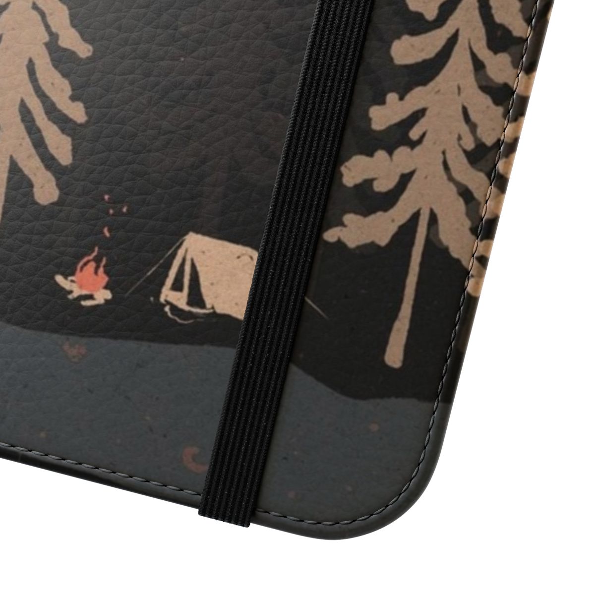 Flip cover phone case with nature, wilderness and camping inspired design - Close Up