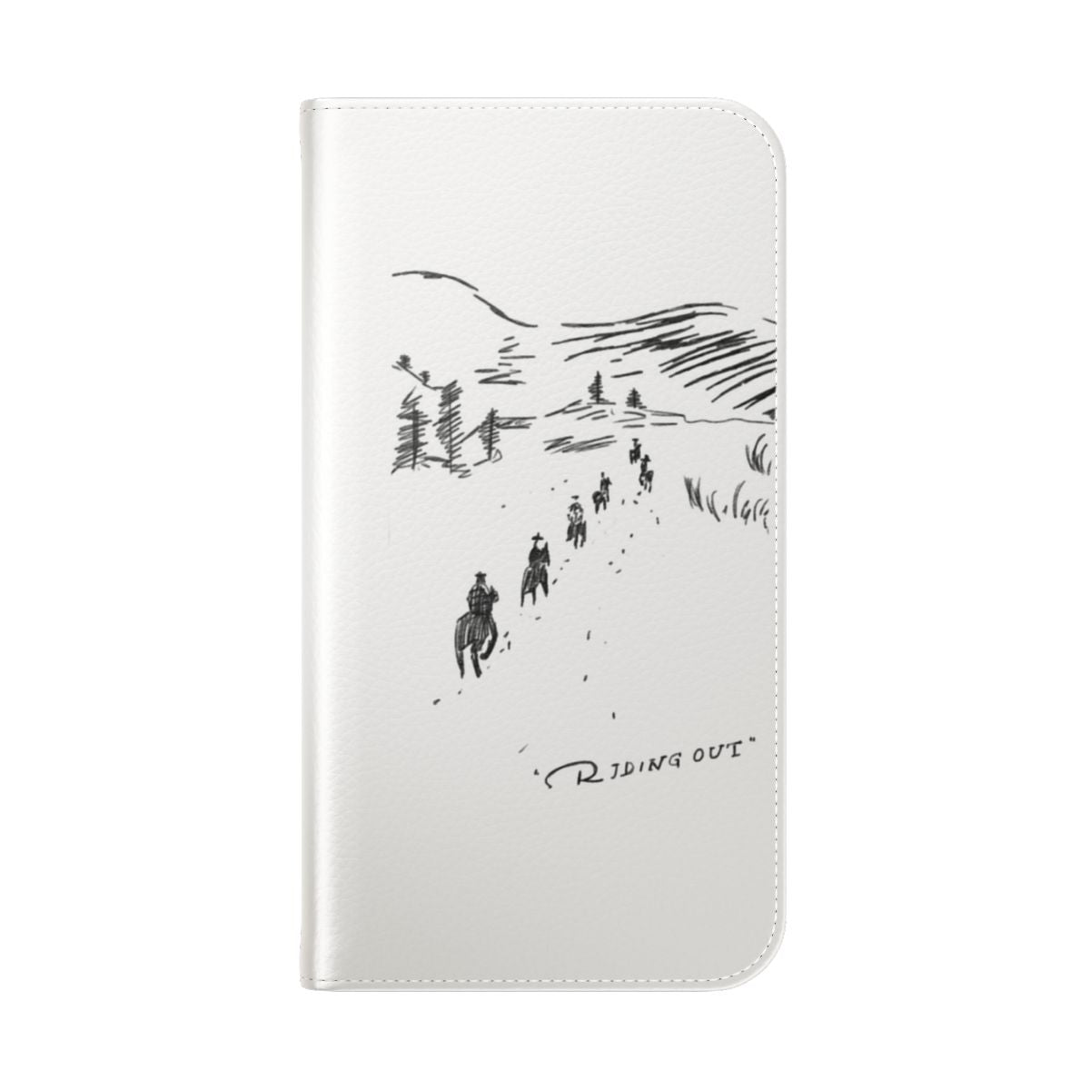 A stylish flip phone case with a lineless western-inspired design, featuring character art from the Red Dead Redemption video game series. - Folded Back