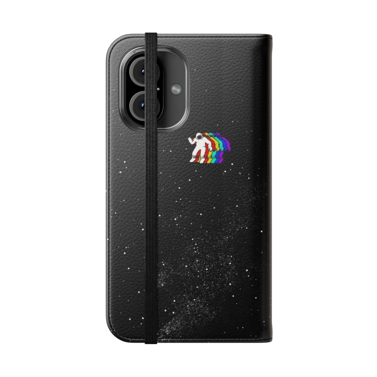 Space-themed flip cover phone case with original cosmic design - Folded Front