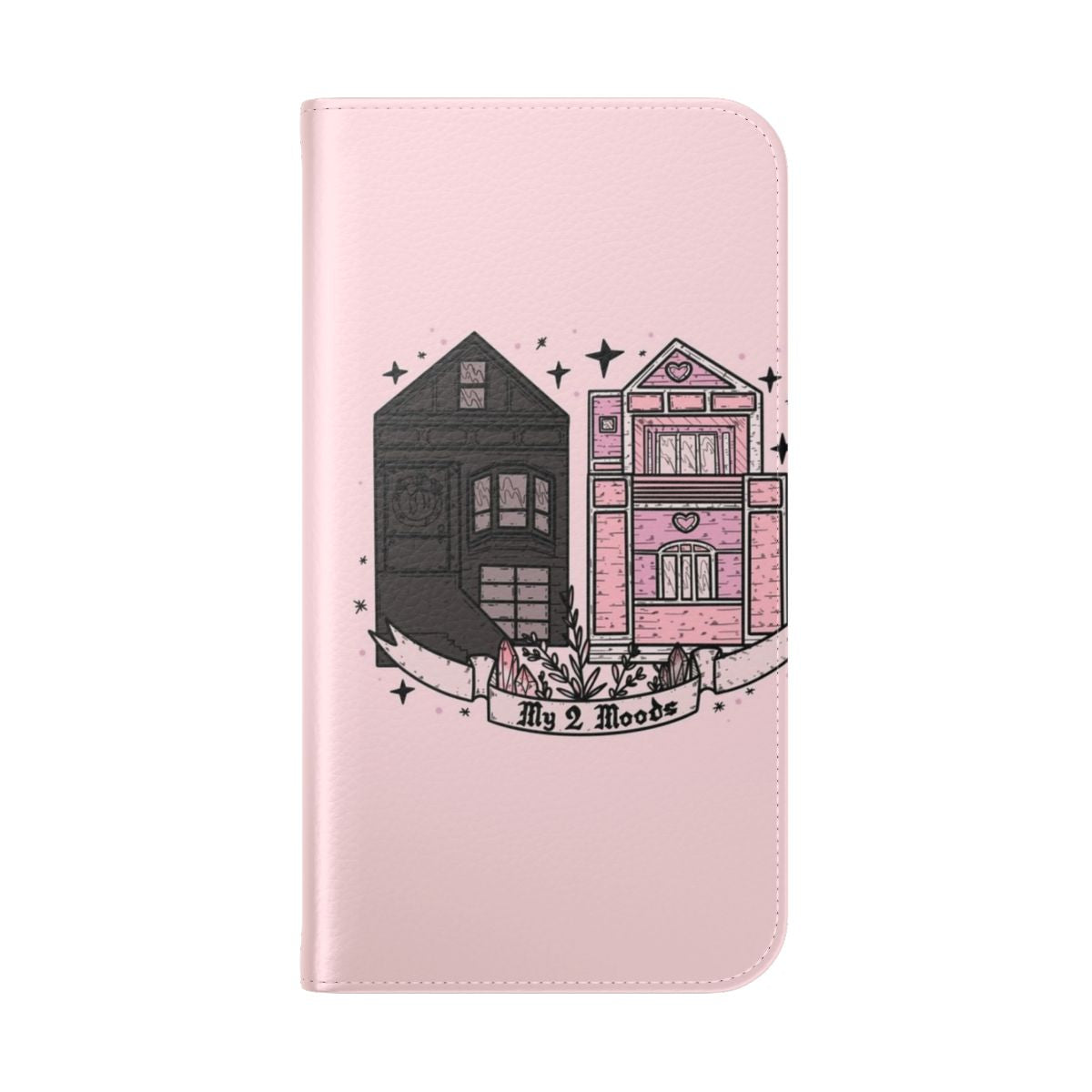 Pastel goth, creepy cute flip cover phone case with witchy, magical design - Folded Back