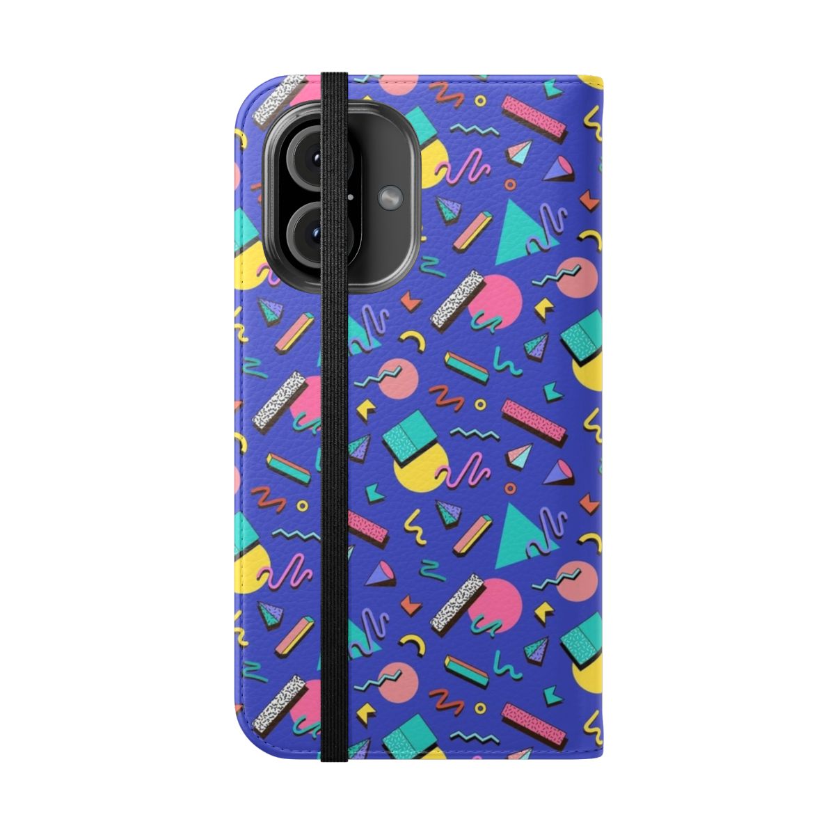 Vintage-inspired 90s style phone case cover with colorful geometric pattern - Folded Front