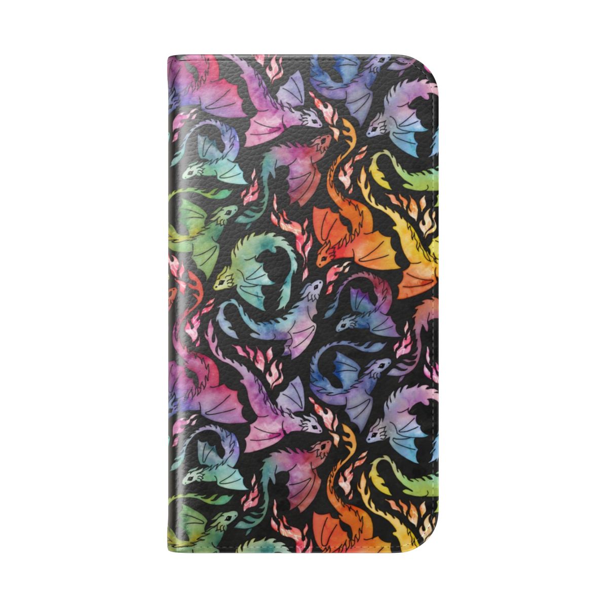 Watercolor dragon fire dark rainbow phone case - Folded Back