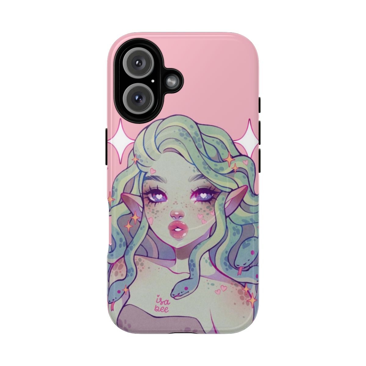 Medusa-inspired phone case with a sweet, aesthetic design featuring snakes and a cute girl