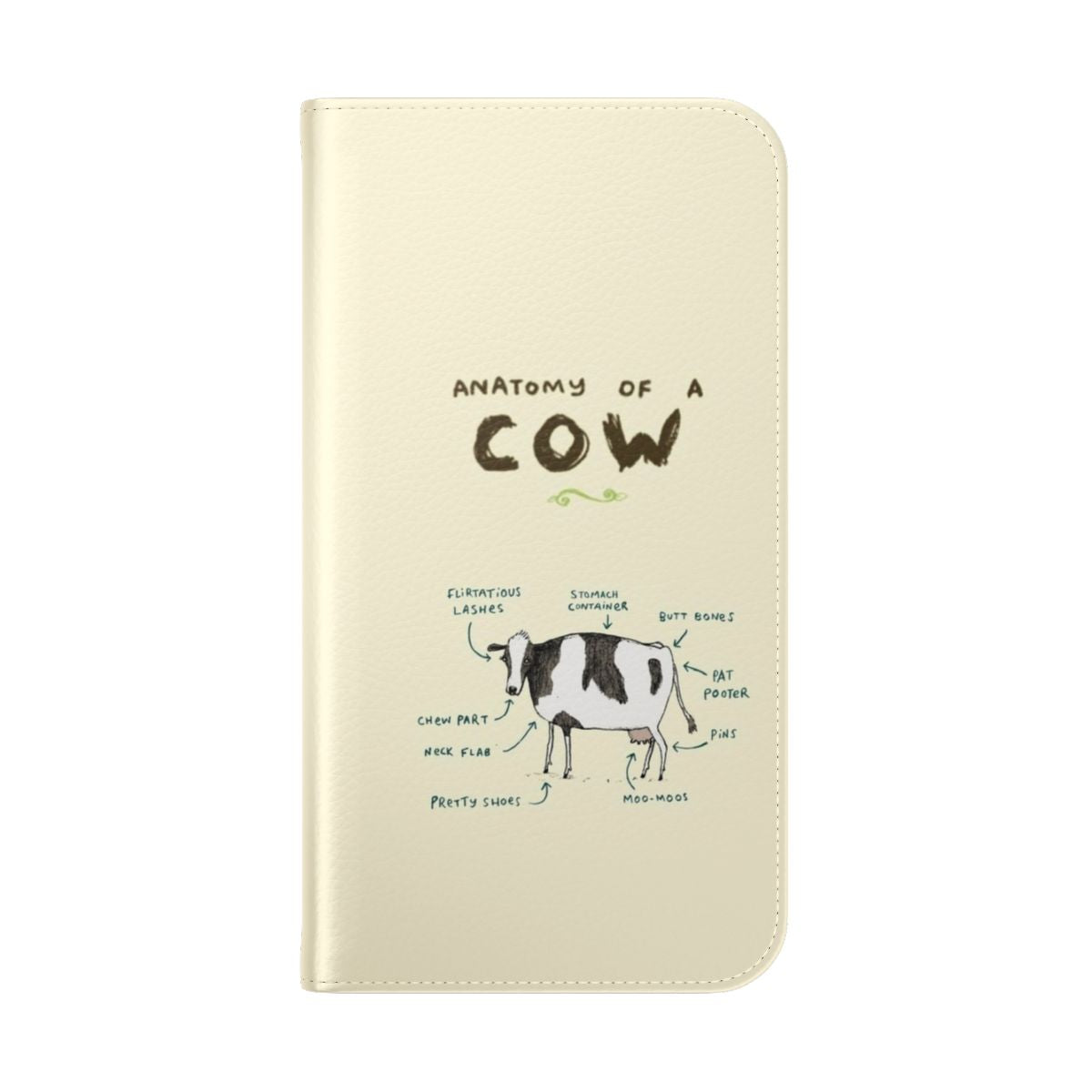 Whimsical flip phone case featuring a detailed cow illustration - Folded Back