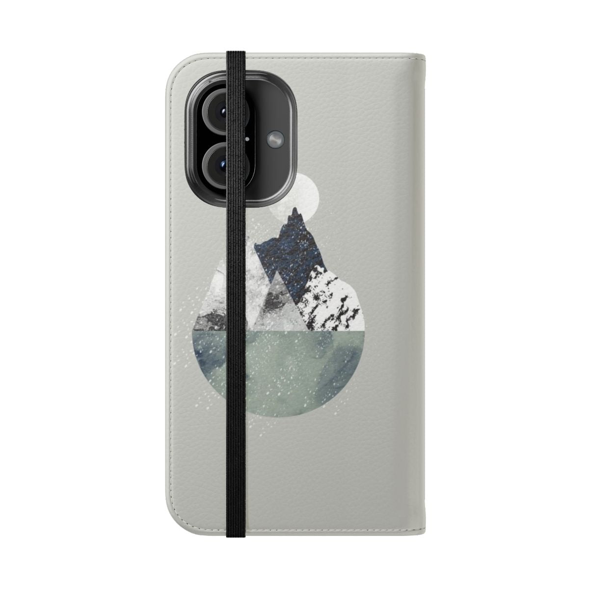 A winter landscape phone case featuring a modern, abstract Scandinavian-inspired design. - Folded Front