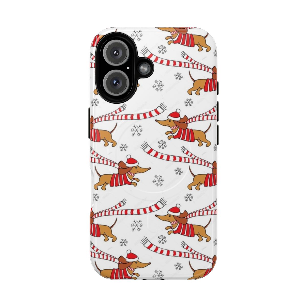 White phone case with dachshund dogs and Christmas design