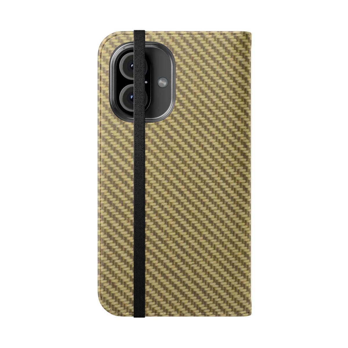 Vintage-style tweed phone case inspired by classic electric guitars and amplifiers - Folded Front