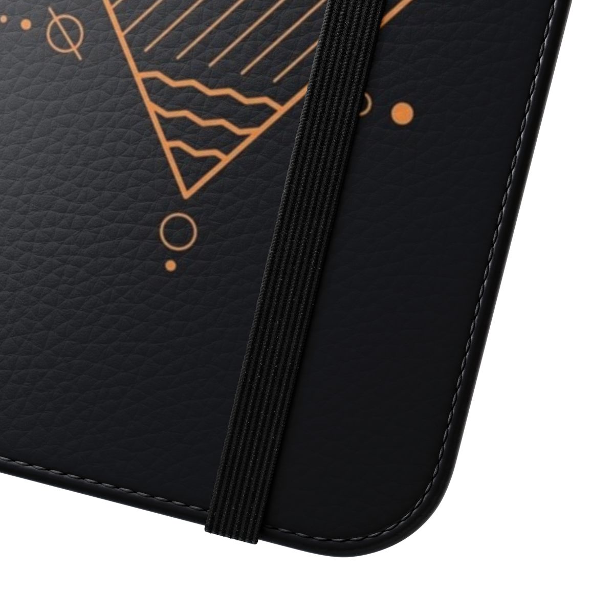 Minimalist sci-fi geometric phone case with line art, stars, and pyramids - Close Up