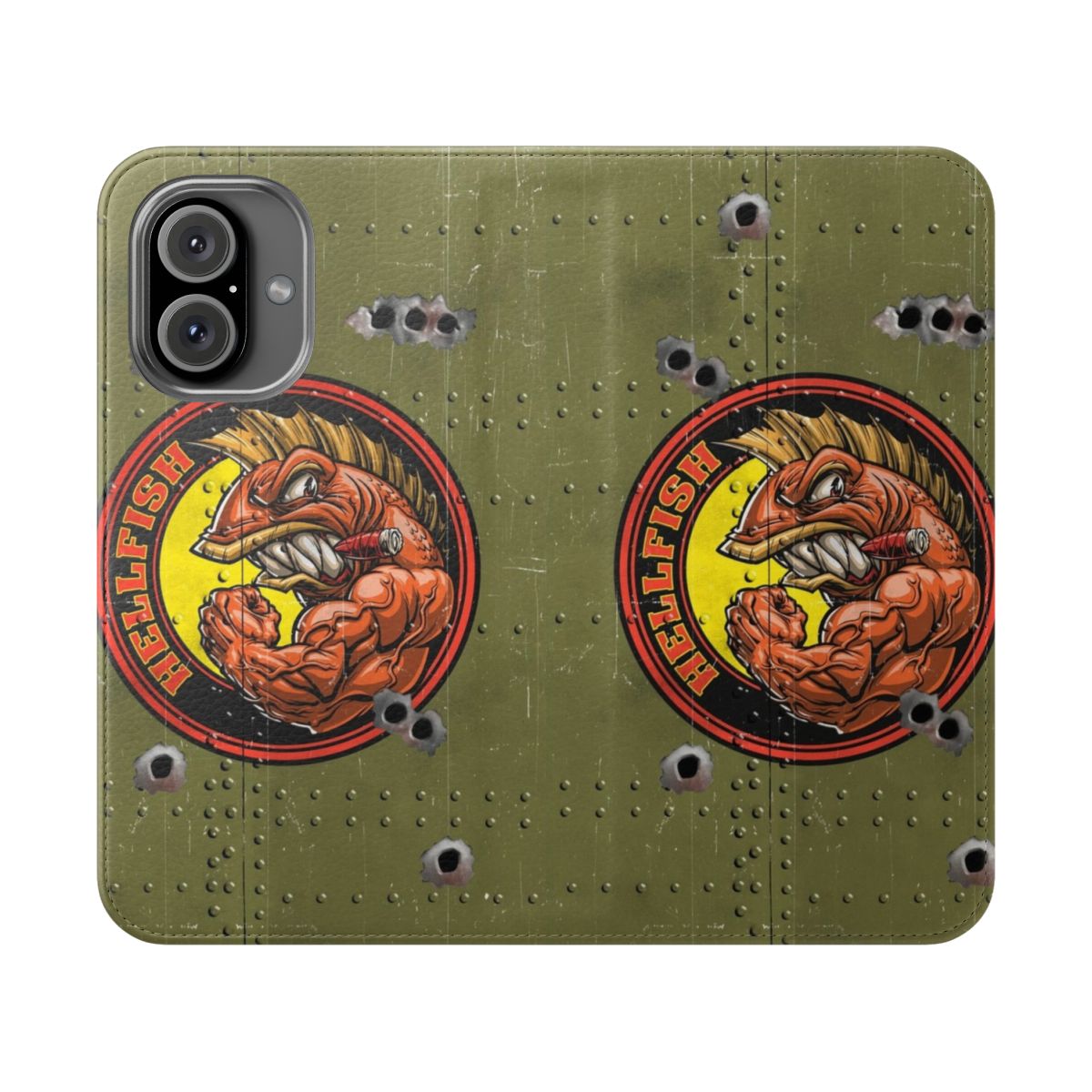 Flip cover phone case featuring the "The Flying Hellfish" design from the animated TV show.