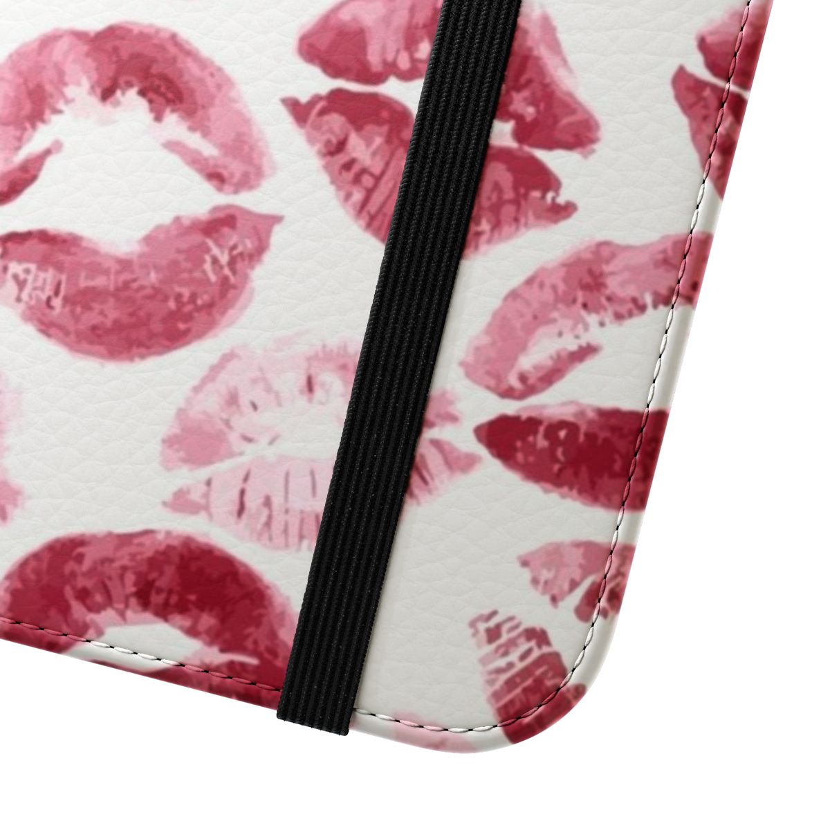 A vibrant and fashionable phone case cover featuring a lipstick kiss design. - Close Up