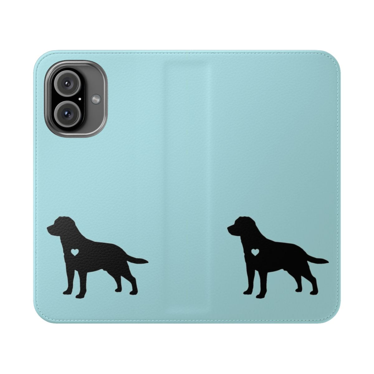 Black and white Labrador retriever phone case with heart design for dog lovers