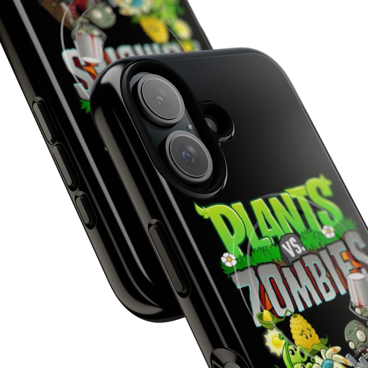 Vibrant and durable Plants VS Zombies-inspired phone case featuring popular characters like Peashooter, Sunflower, and Zombie. - Detail