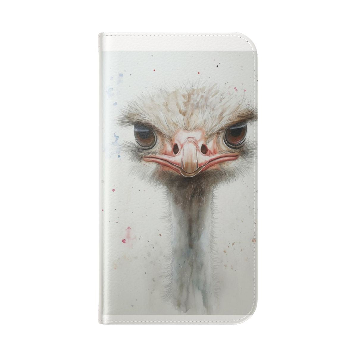 Detailed and whimsical ostrich portrait on a flip phone case - Folded Back