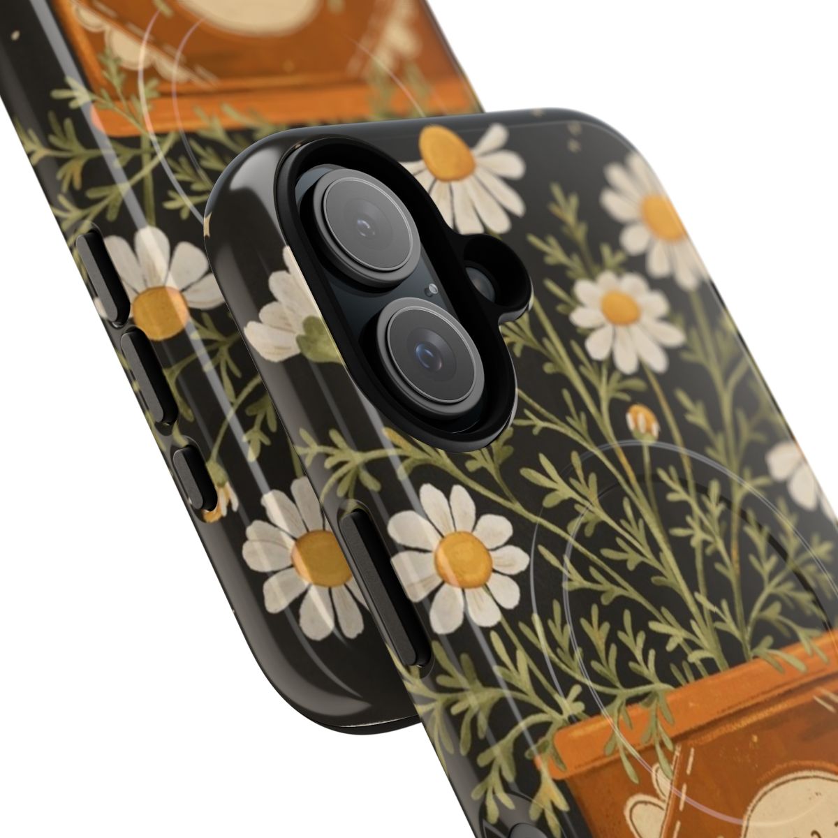 Chamomile tea-inspired magnetic phone case with floral and botanical design - Detail