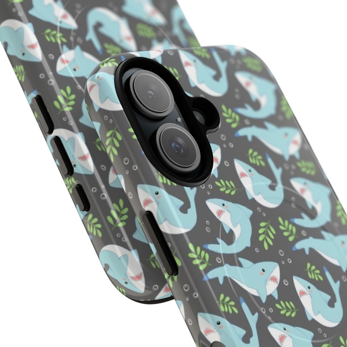 Doofy shark pattern phone case with a tough, magnetic design - Detail