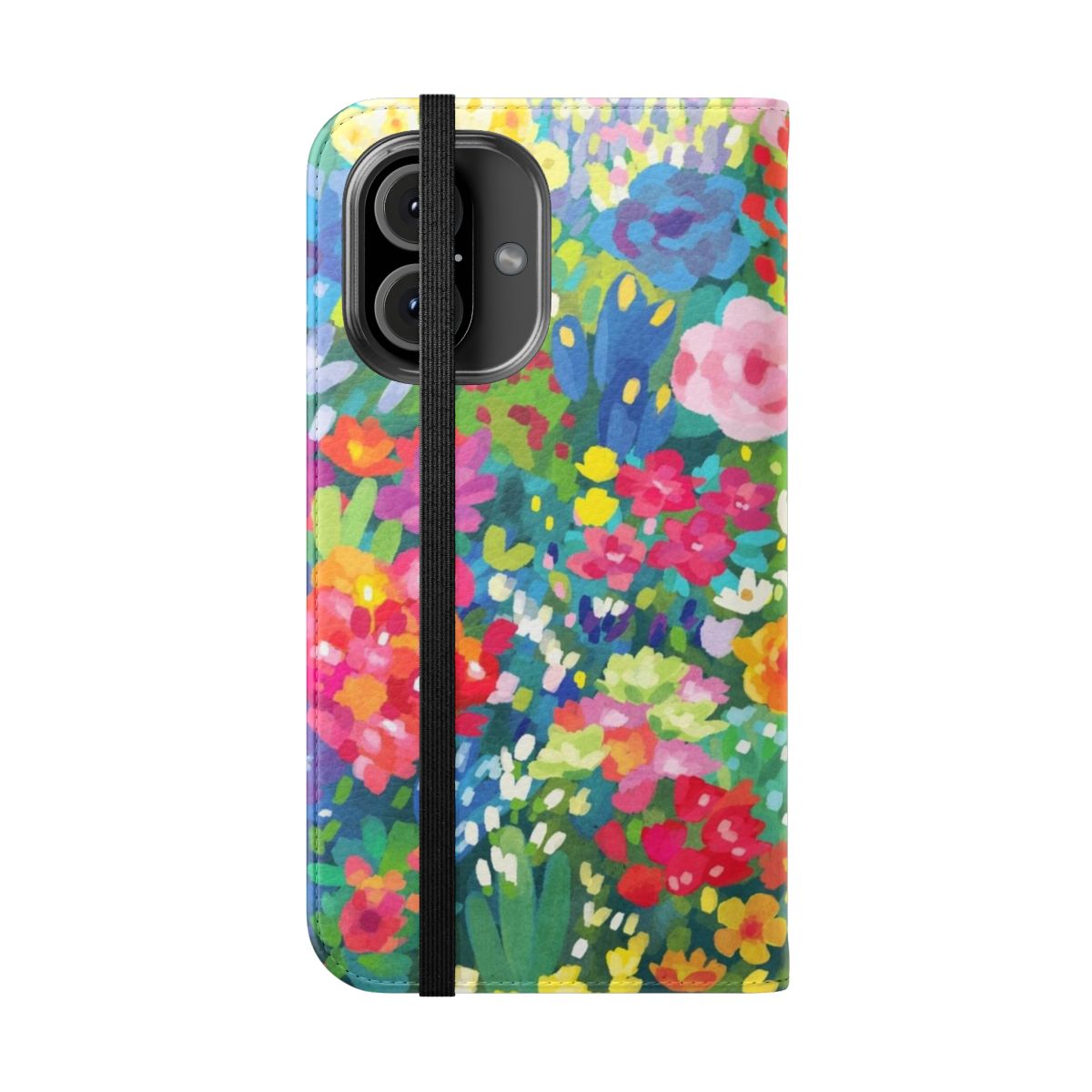 Colorful floral pattern phone case featuring a spring-inspired design - Folded Front