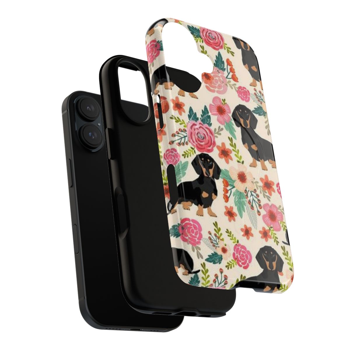 Dachshund dog surrounded by flowers on a magnetic tough phone case - Layers