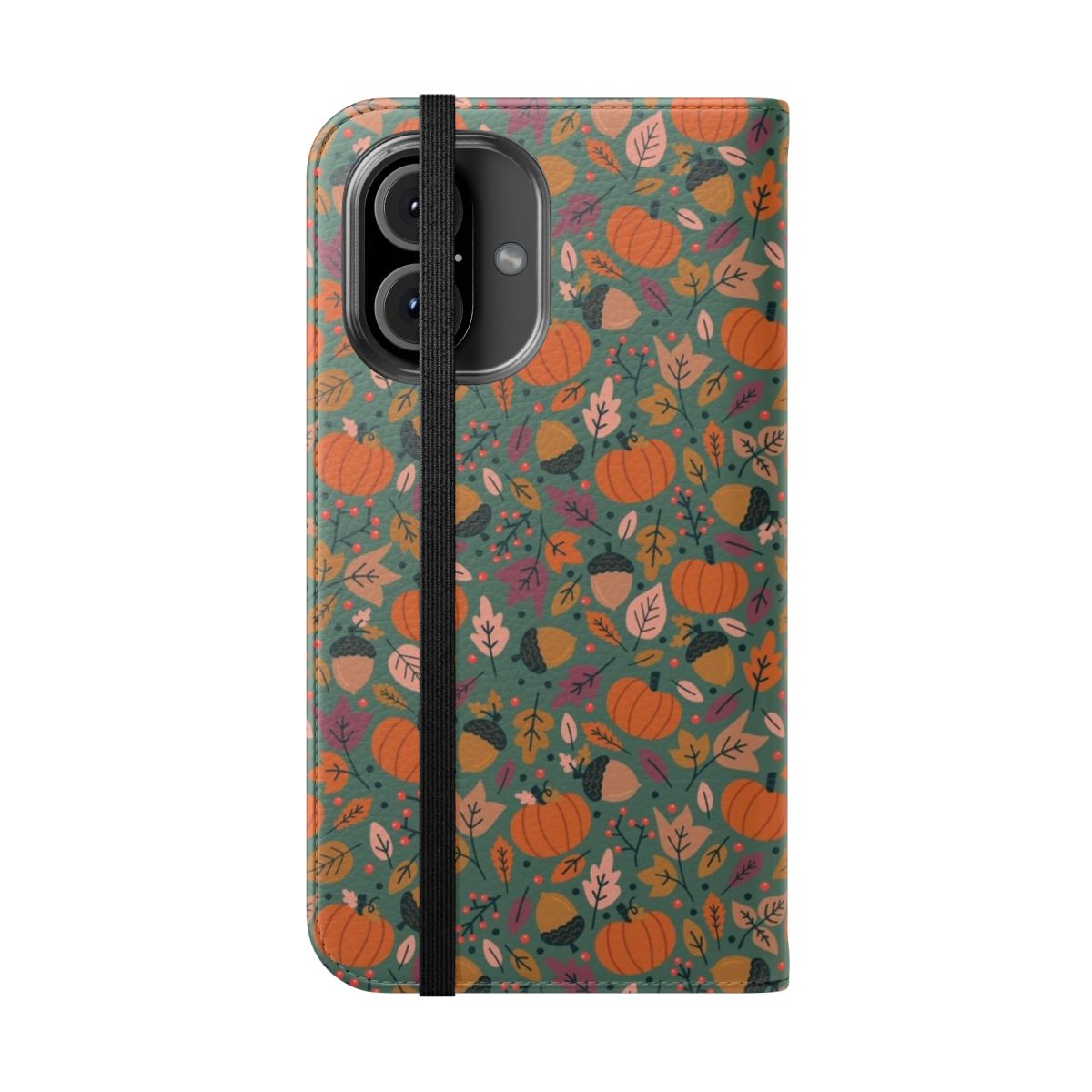 Autumnal pumpkin field phone case with fall foliage and cozy design - Folded Front