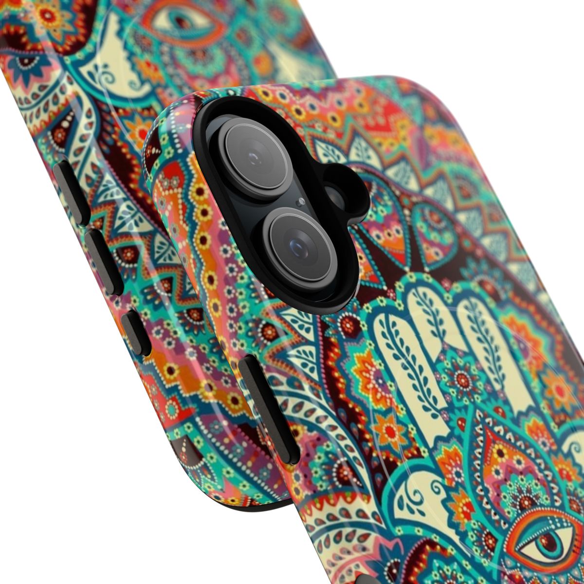 Bohemian Hamsa Hand Magnetic Tough Phone Case with Mandala and Dot Art Design - Detail