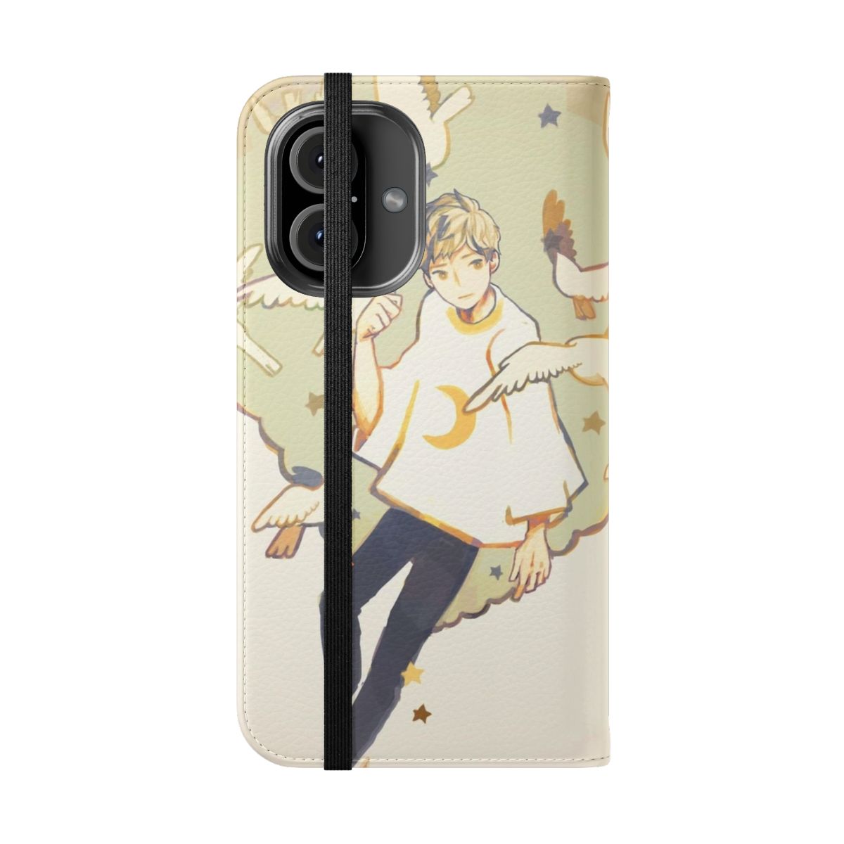 Flip cover phone case with an anime-inspired stars design - Folded Front