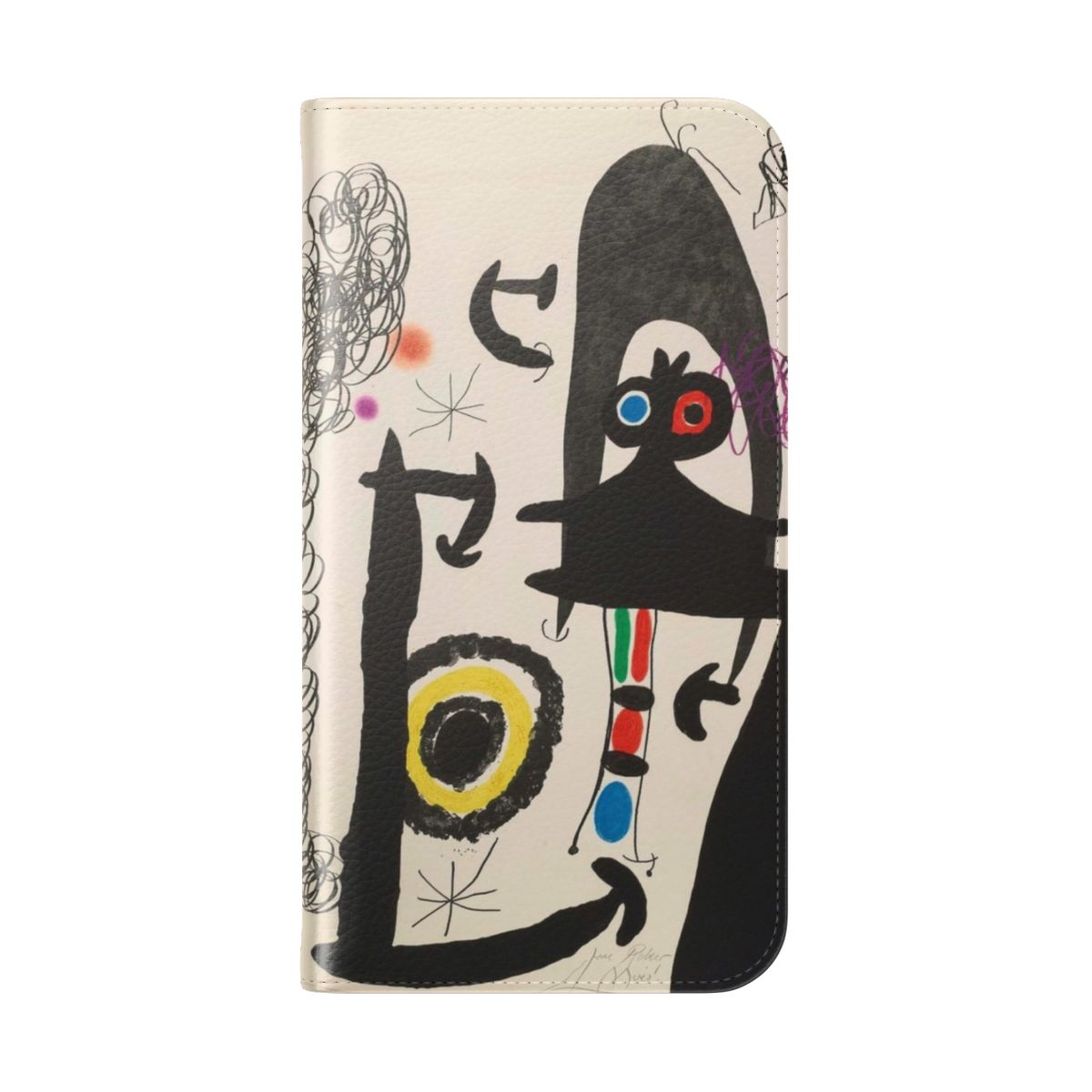 Flip cover phone case featuring the abstract artwork "Escalade vers la Luna" by renowned artist Joan Miro - Folded Back