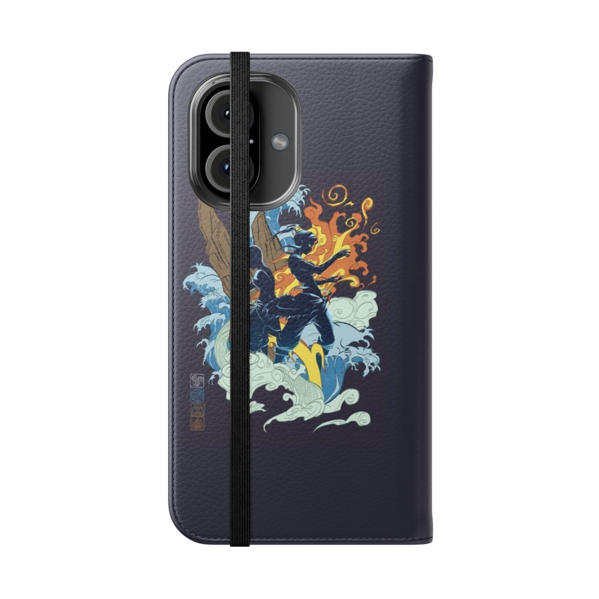 Avatar-inspired flip cover phone case featuring Aang and Korra artwork - Folded Front