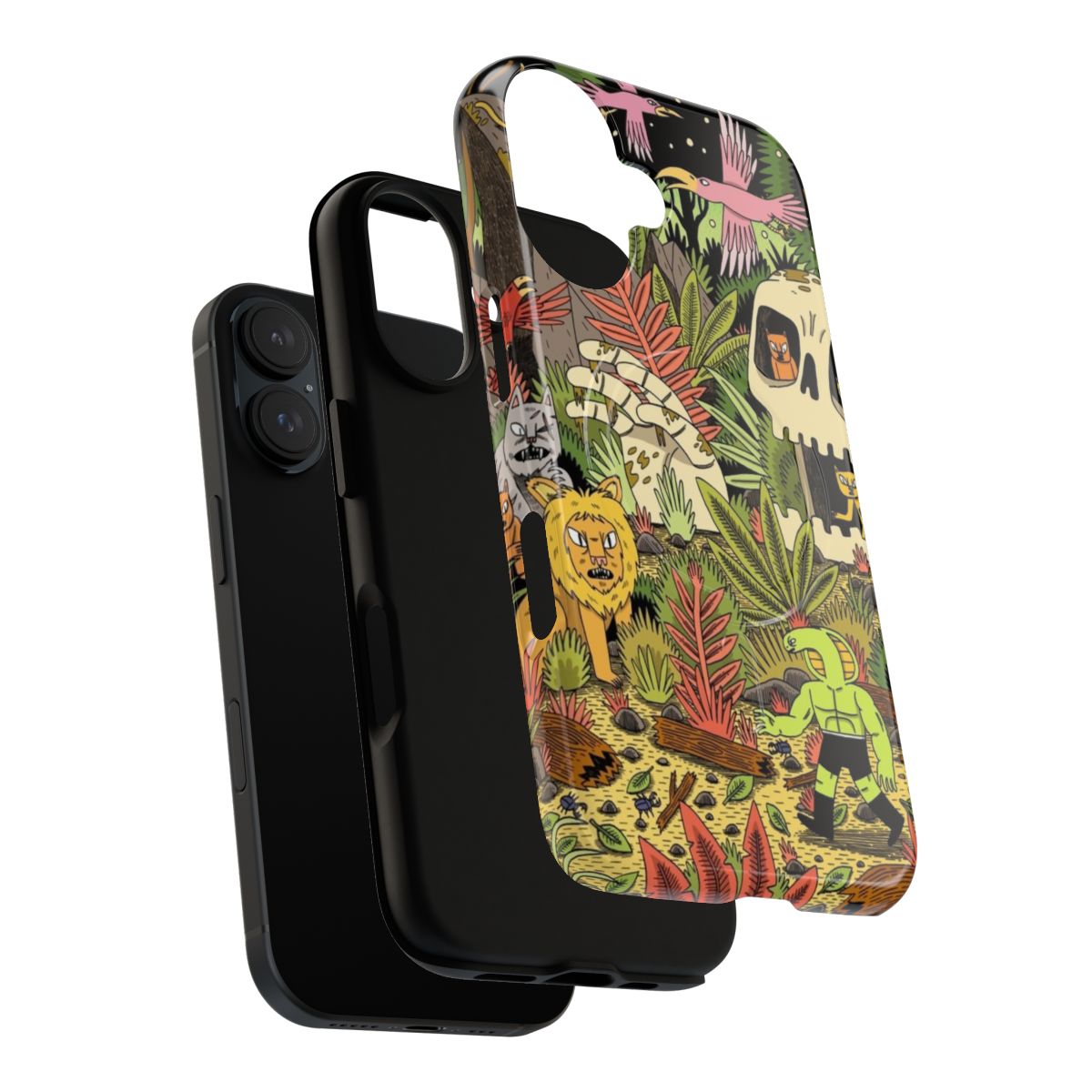 Jungle-themed phone case with animals, plants, and adventure motifs - Layers