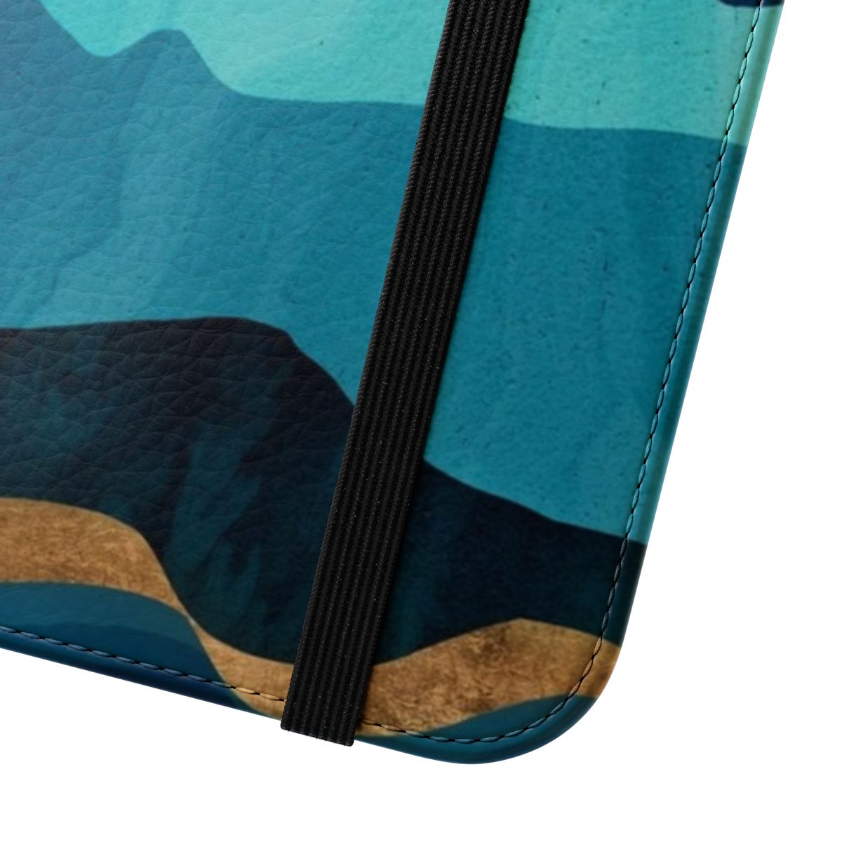 Indigo landscape phone case featuring a night sky with mountains, cactus, and stars - Close Up