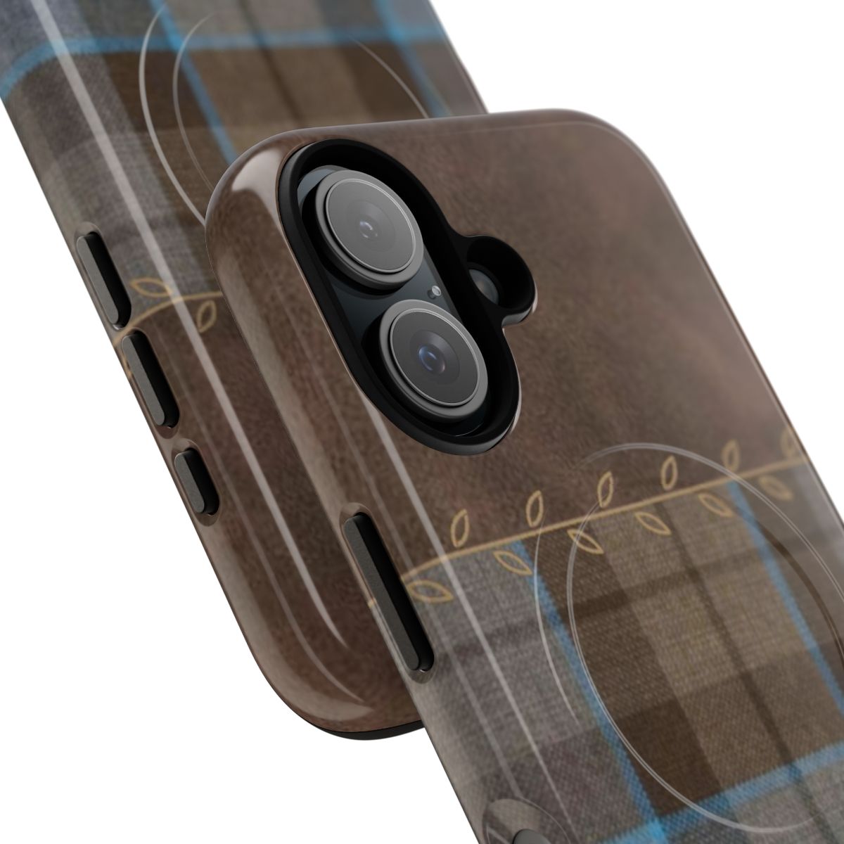 Outlander-inspired plaid and leather magnetic tough phone case - Detail